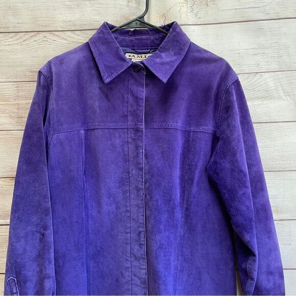 VIMTAGE A.M.I. LEATHER‎ JACKET IN PURPLE - Picture 2 of 6